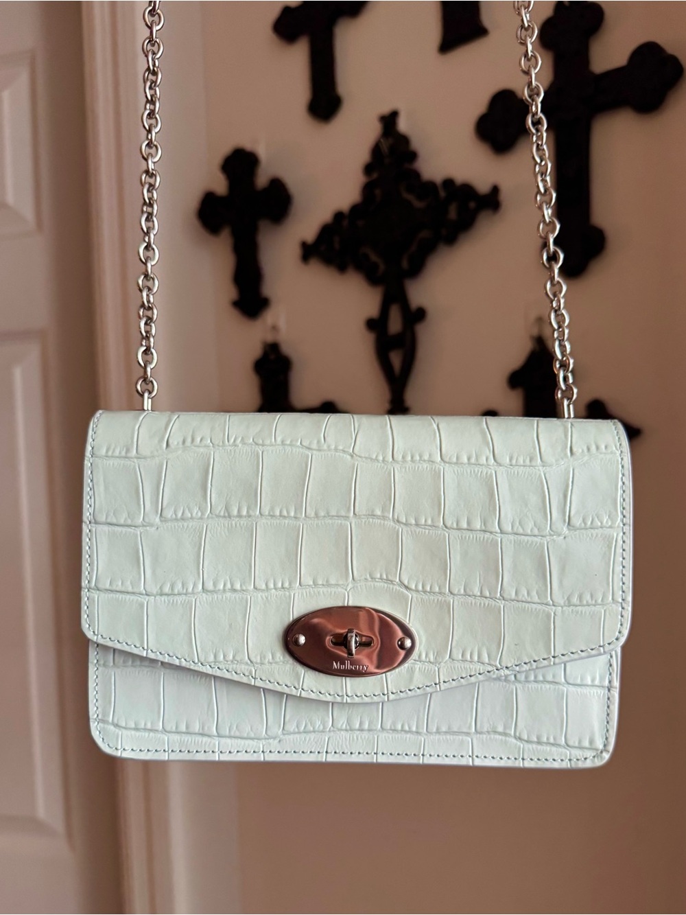 Mulberry Small Darley Croc-Embossed Leather Shoulder Bag in Light Mint
